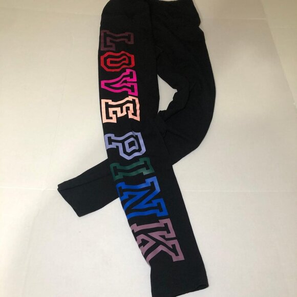 *Victoria's Secret PINK Legging Pants Black Rainbow MEDIUM M - Picture 1 of 10